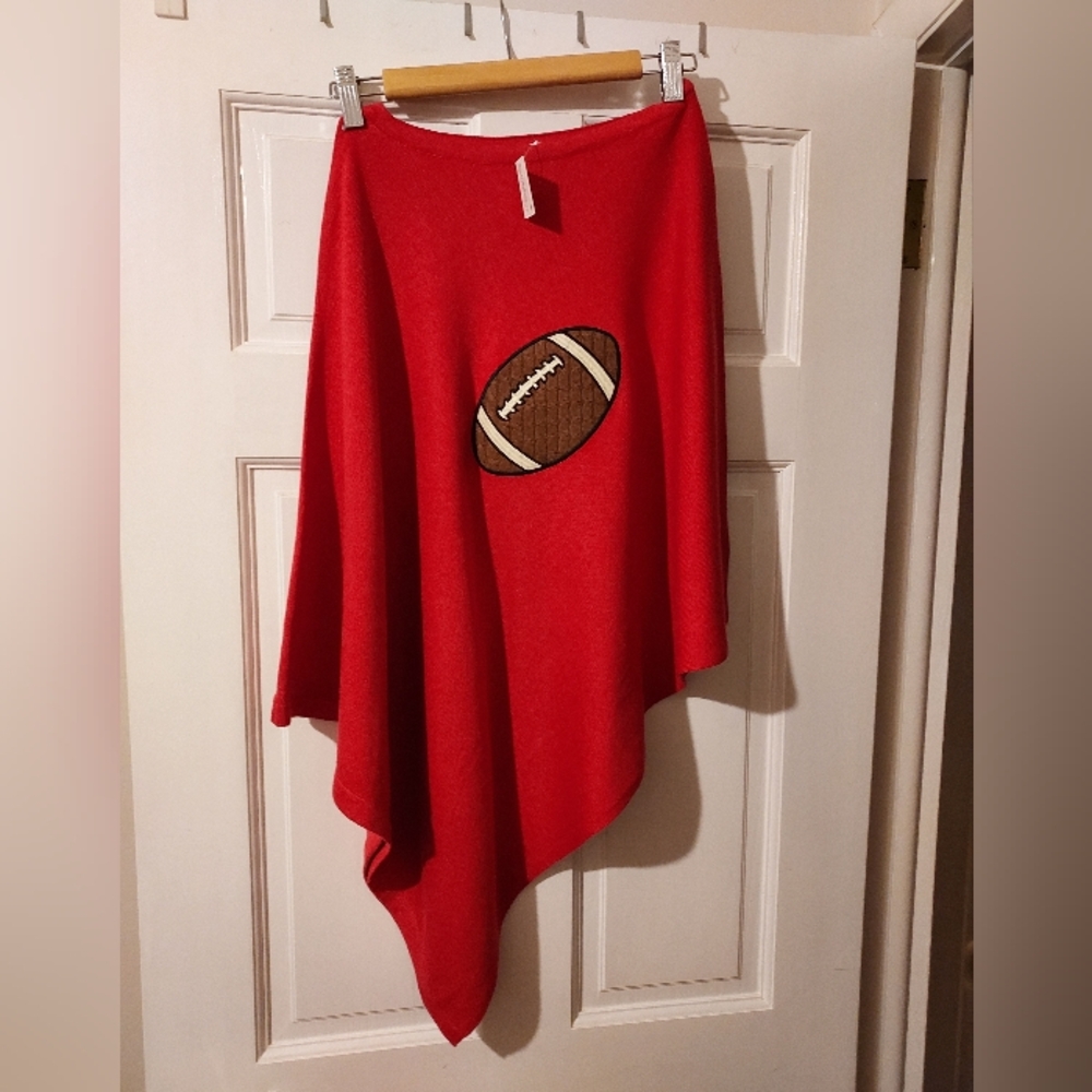 Designer Red Football poncho, New w tags, Top It Off, med weight